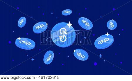 Yearn.finance (yfi) Coins Falling From The Sky. Yfi Cryptocurrency Concept Banner Background.