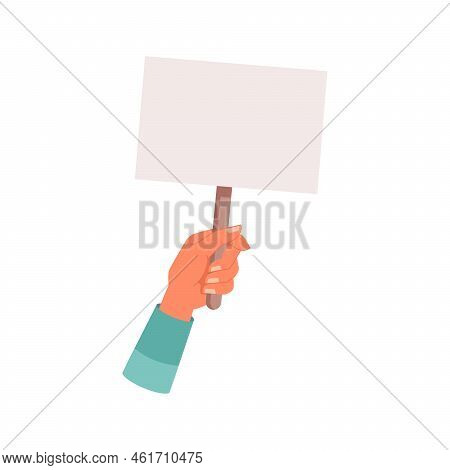 Protester Hand Holding Placard Or Banner, Isolated Empty Paper With Copy Space. Demonstration Or Reb