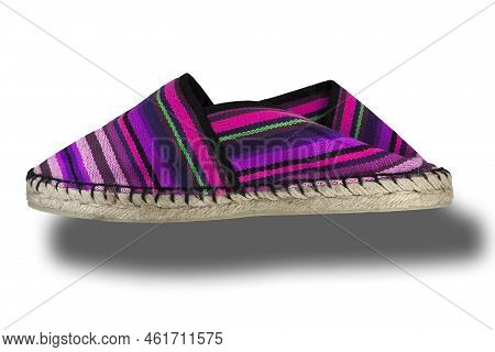 Espadrille Shoe, Traditional Spanish Shoes Made Of Sparto Rope And Canvas. Isolated Over White Backg