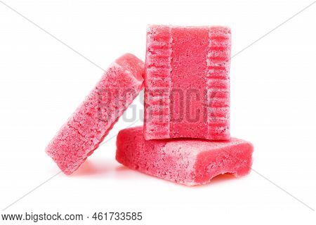 Chewing Gum With Strawberry Flavor On A White Background. Chewing Gum Isolate Closeup