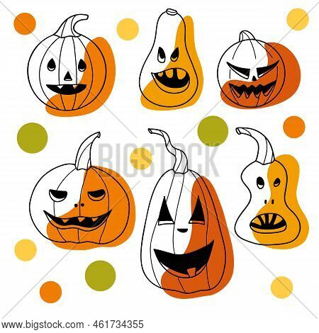 Contur And Spot Drawings, Halloween Elements Set Pumpkin Illustration