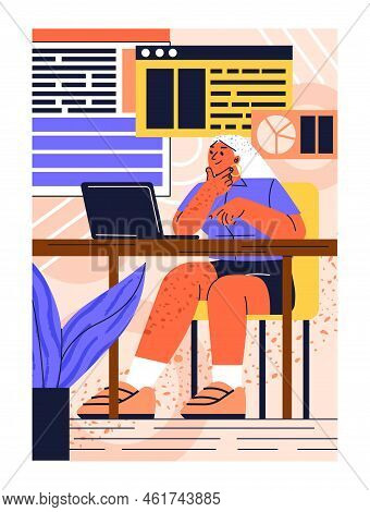Engineering And Programming Concept. Poster With Young Girl Freelancer Or Remote Employee. Developin