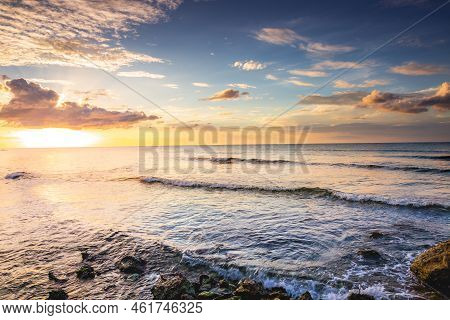 Tropical Paradise, Montego Bay Idyllic Caribbean Beach At Sunset, Jamaica, Caribbean Sea