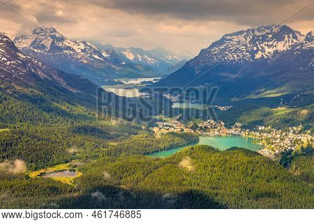Celerina And Engadine Lakes, St Moritz, Silvaplana And Maloja From Above Muottas Muragl, Switzerland