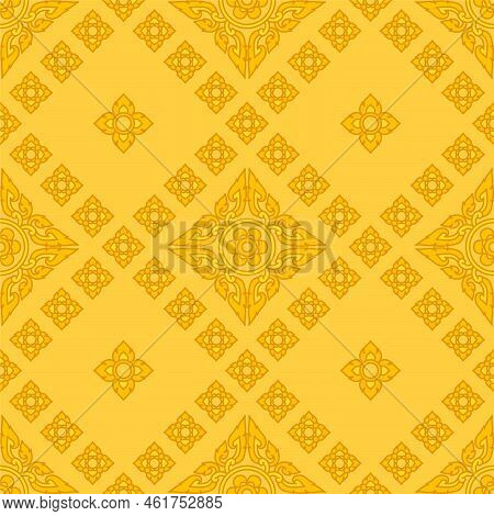 Thai Yellow Gold Filigree Decoration Seamless Pattern Gift Wrap Background Vector