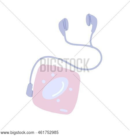 Hand-drawn Cute Isolated Clipart Illustration Of Y2k Old Cd Player. 2000s Pastel Pink Cassette Tape 