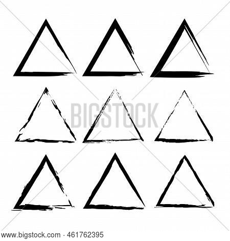Brush Triangles Set. Creative Concept. Brush Texture. Distress Grunge Texture. Vector Illustration. 