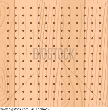 Pegboard Or Perforated Wooden Hardboard. Brown Board With Spaced Holes. Wood Textured Wall, Seamless