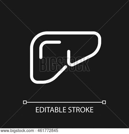 Liver Pixel Perfect White Linear Ui Icon For Dark Theme. Internal Body Organ. Digestive System. Vect