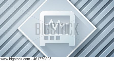 Paper Cut Seismograph Icon Isolated On Grey Background. Earthquake Analog Seismograph. Paper Art Sty