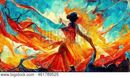 Spain Dance Contest Poster, Dancing Woman In Orange Colors - Concept