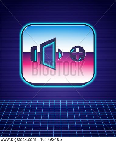 Retro Style Speaker Volume, Audio Voice Sound Symbol, Media Music Icon Isolated Futuristic Landscape