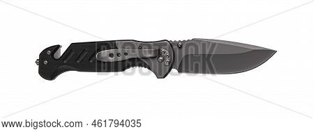 Pocket Folding Knife With Sling Cutter And Cullet. Compact Metal Sharp Knife With A Folding Blade. I