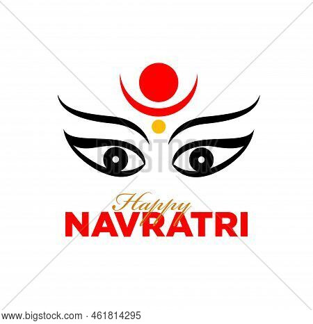 Happy Navratri Greetings With Durga Face Illustration.