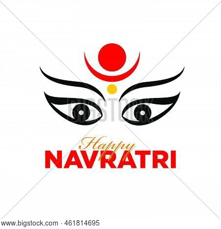 Happy Navratri Greetings With Durga Face Illustration.