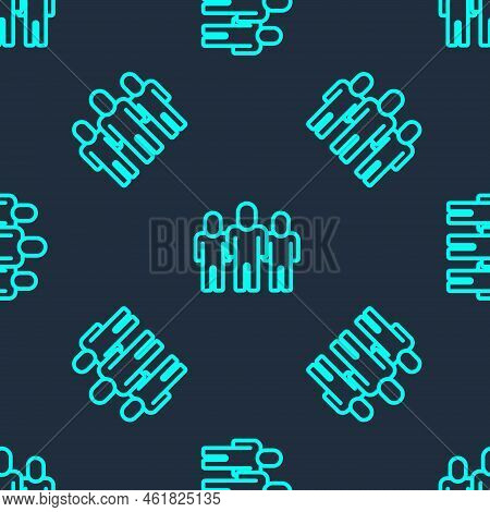 Green Line Project Team Base Icon Isolated Seamless Pattern On Blue Background. Business Analysis An