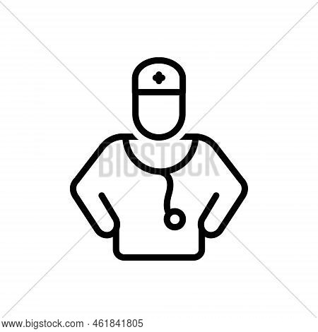 Black Line Icon For Practitioner Businessman Practician Doctor Professional Specialist Stethoscope H