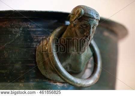 The Cauldron Is Decorated By Four Cast Heads Of Germanic Men Wearing A Suebian Knot Hairstyle That A