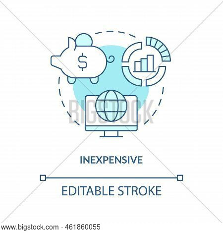 Inexpensive Turquoise Concept Icon. Low Costs Of Works. Advantage Of Case Study Abstract Idea Thin L