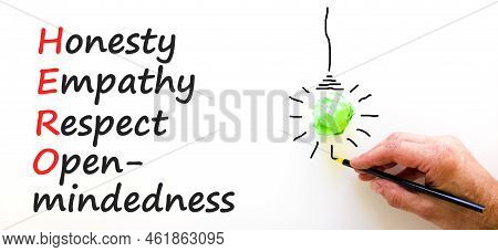 Hero Honesty Empathy Respect Open-mindedness Symbol. Concept Words Hero Honesty Empathy Respect Open