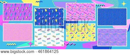 Simple Geometric Patterns Set. 90S Style Backgrounds Collection. Nostalgia For The 90S.