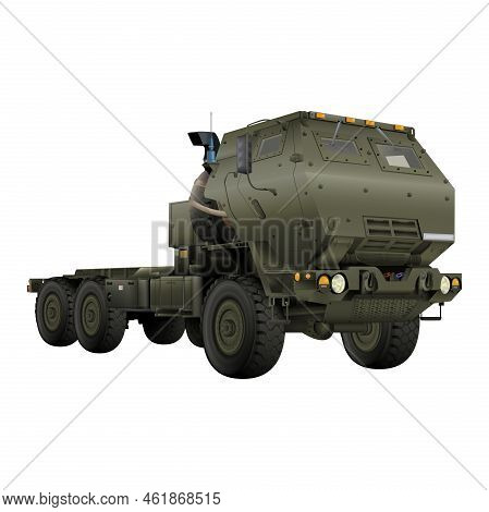 M142 Truck Himars. High Mobility Artillery Rocket System. Colorful 3d Illustration On A White Backgr