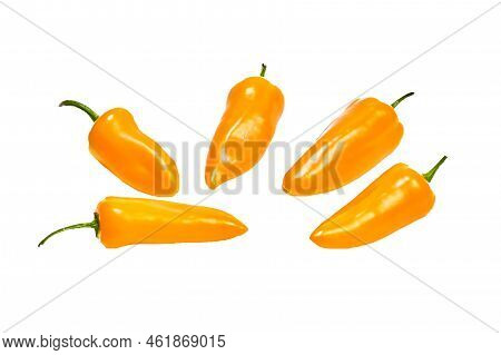 Group Of Yellow Hot Jalape O Peppers Isolated On A White Background.