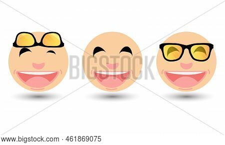 Collection Of Smile Face Emoticons, With Various Styles Of Glasses Accessories