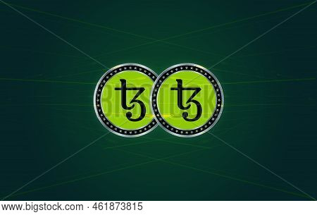 Tezos Virtual Currency Images. 3d Drawings. Coin Logo