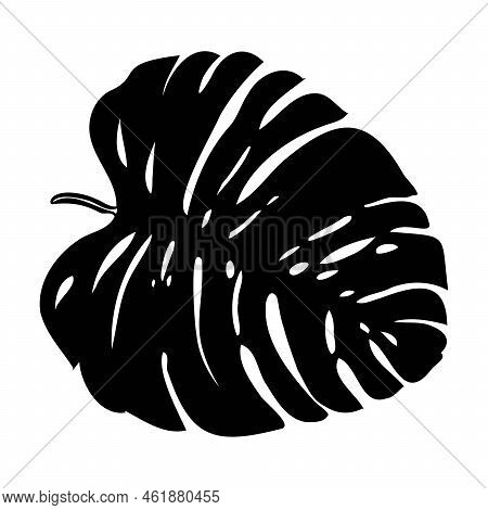Exotic Monstera. Continuous One-line Drawing. Handmade Summer Tropical Leaf On White Background. Min