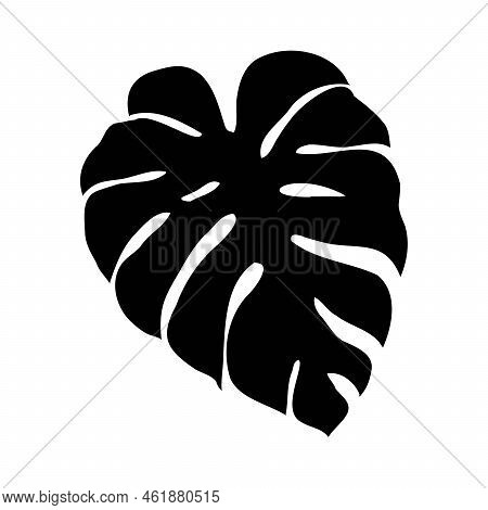 Exotic Monstera. Continuous One-line Drawing. Handmade Summer Tropical Leaf On White Background. Min