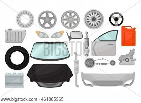 Mechanical Car Spare Parts And Details As Auto Components Big Vector Set