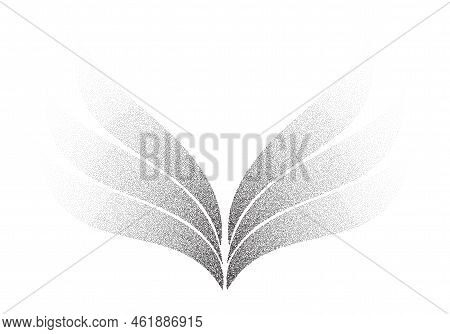 Dotwork Wings Tattoo Element Vector Background. Black Noise Stipple Dots Pattern. Abstract Noise Ang