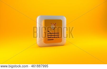 Gold The Arrest Warrant Icon Isolated On Yellow Background. Warrant, Police Report, Subpoena. Justic