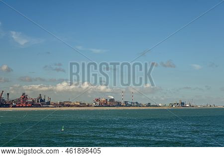 Europe, France, Dunkerque - July 9, 2022: Wide Landscape From North Sea Along Route Du Bassin Mariti