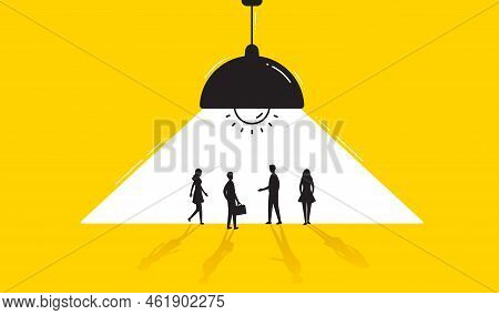 Secret Business Team Meeting. People Silhouettes Under Ceiling Lamp Light. Private Conversation Or T