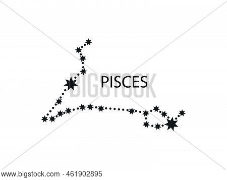 Pisces Horoscope Symbol. Zodiac Constellation With Stars. Night Sky Map. Vector Illustration Of Astr