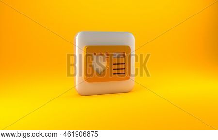 Gold Police Badge With Id Case Icon Isolated On Yellow Background. Silver Square Button. 3d Render I
