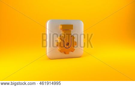 Gold Derailleur Bicycle Rear Speed Folding Icon Isolated On Yellow Background. Silver Square Button.