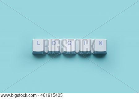 Word Login Written On Computer Keyboard Keys Isolated On A Turquoise Background.