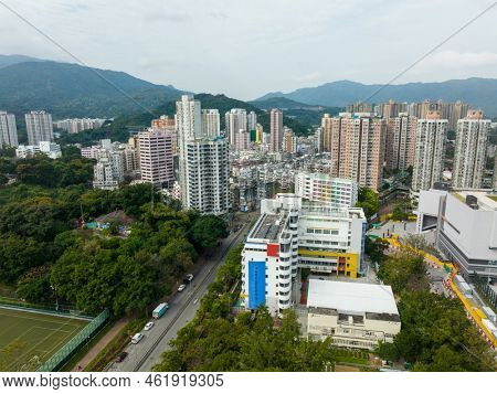 Taipo, Hong Kong 06 February 2022: Top view of Hong Kong residential district