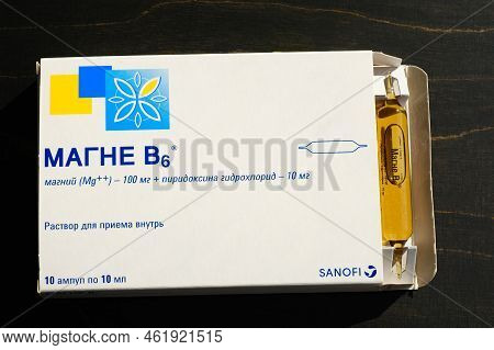 Magnesium B6 In Glass Ampoules. Vitamin Dietary Supplements. Vital Trace Element For Body Nervous Sy