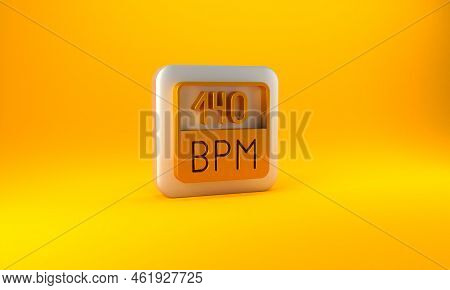 Gold Bitrate Icon Isolated On Yellow Background. Music Speed. Sound Quality. Silver Square Button. 3