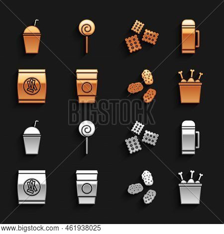 Set Coffee Cup To Go, Thermos Container, Chicken Leg Package Box, Nuggets, Hard Bread Chucks Cracker