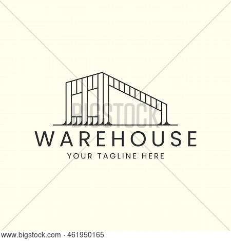 Minimalist Warehouse With Linear Style Logo Vector Illustration Design, Shed Logo Design