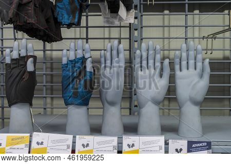 Howrah, West Bengal, India - 26th October 2020 : Various Weight Training Gloves On Sale At Decathlon