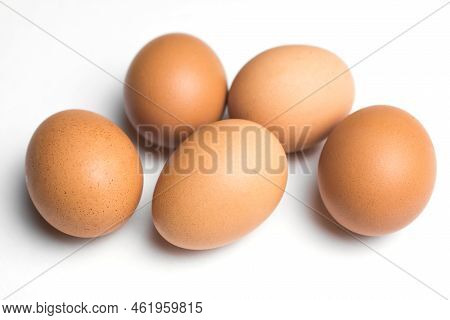 Chicken Eggs Isolated On White Background Close