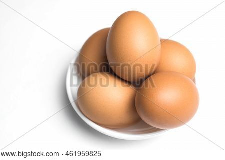 Chicken Eggs Isolated On White Background Close