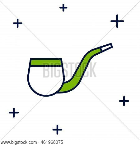 Filled Outline No Pipe Smoking Icon Isolated On White Background. Dont Smoke. Tobacco Pipe. Vector