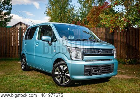 Novosibirsk, Russia - September 16 , 2022: Blue Suzuli Wagon R, Front  View. Photography Of A Modern